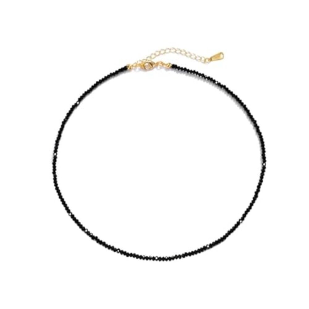 Dainty Black Spinel Beadedā Choker Necklace for Women